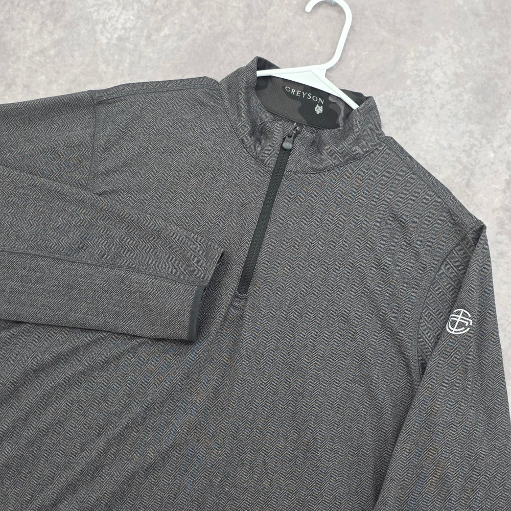 Greyson Mens XL Quarter Zip Pullover Charcoal Grey Herringbone Golf Sweater